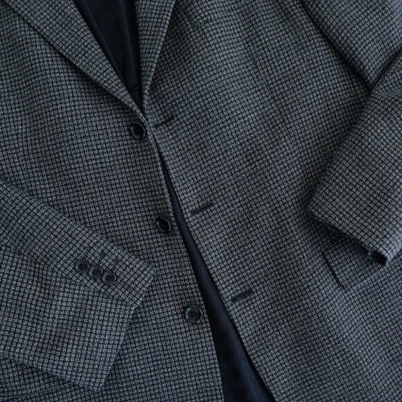 Mantles Vintage 100% Wool Tweed Graphite Gray Black Double Button Blazer 44L - Picture 8 of 12